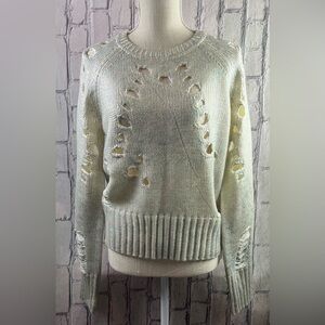 Sunset + Spring Iridescent Silver Distressed Sweater W/Holes Women’s L NWOT